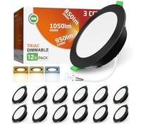 ALUSSO Spot LED Encastrable Extra Plat, 10W 1050LM Dimmable IP44 Spot Etanche Salle de Bain, 3CCT Blanc Chaud 3000K Blanc Neutre 4000K Blanc Froid 6500K, Trou Φ90-100MM, AC220-240V, Noir, Lot de 12