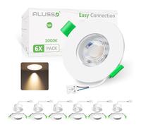 ALUSSO Spot LED encastré IP44 230V Fixe, 5W 400lm 3000K Blanc chaud, Ultra-plat 2.5cm Résistant à l'humidité, Angle 60°, Blanc Plastique, Pack de 6 pour Salle de Bain Cuisine Couloir