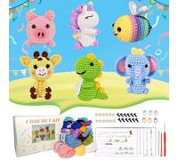 Alutaba Kit de crochet 6 pièces pour débutants, kits d'animaux au crochet pour adultes et enfants avec tutoriels vidéos étape par étape, kit de tricot pour amateurs de crochet, excellent cadeau