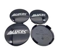 Alutec Lot de 4 cache-moyeux 64 mm noir brillant (N32) avec logo argenté (ALA) - Couvercle de jante d'origine