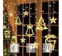 Aluusy Rideau Lumineux Etoile, 3,5M Guirlande Lumineuse Etoile Noël avec Minuterie et Télécommande, 8 Modes Fenêtre Lumineux Décorative de Noël USB/Pile IP44 pour Chambre Balcon Interieur