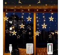 Aluusy Rideau Lumineux Etoile 3m 120 LEDs Guirlande Lumineuse Noel, USB/Pile, 8 Modes Rideau Lumineux Noel Interieur Exterieur avec Minuterie et Télécommande pour Noël Decoration Fenetre Chambre Party