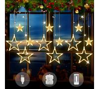 Aluusy Rideau Lumineux Étoiles, 8 Modes Guirlande Lumineuse Etoile Noël avec Télécommande et Minuteur, 3.5M Lumières de Fenêtre Décorative Noël USB/Boîtier à Piles IP44 pour Noel Mariage Fête