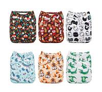 ALVABABY Lot de 6 Couches réutilisables lavables en tissu + 12 inserts