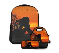 Alvaradod Ensemble Sac à Dos d'école, Coucher de Soleil Humain Triste, avec Sac à déjeuner et Trousse à Crayons pour Filles, garçons, Adolescents, Sac d'école Mignon, Sac à Livres imperméable