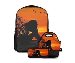 Alvaradod Ensemble Sac à Dos d'école, Coucher de Soleil Humain Triste, avec Sac à déjeuner et Trousse à Crayons pour Filles, garçons, Adolescents, Sac d'école Mignon, Sac à Livres imperméable