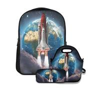 Alvaradod Ensemble Sac à Dos d'école, Lancement de Navette Spatiale dans l'espace, avec Sac à déjeuner et Trousse à Crayons pour Filles, garçons, Adolescents, Joli Cartable imperméable