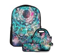 Alvaradod Ensemble Sac à Dos d'école, Motif géométrique Ancien Abstrait avec Champ d'étoiles et Galaxie colorée Motif Mandala Aquarelle, avec Sac à déjeuner et Trousse à Crayons pour Filles, garçons