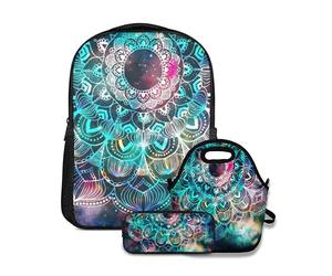 Alvaradod Ensemble Sac à Dos d'école, Motif géométrique Ancien Abstrait avec Champ d'étoiles et Galaxie colorée Motif Mandala Aquarelle, avec Sac à déjeuner et Trousse à Crayons pour Filles, garçons