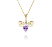 Alvéolaire Poire Forme Améthyste & Diamant Bee Pendentif Collier En 9ct or Jaune