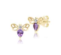 Alvéolaire Poire Forme Améthyste et Diamant Bee Clou Earrings IN 9ct or Jaune