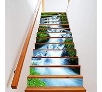 Alvinlite Herbe Verte ruisseaux Paysage contremarches Auto-adhésives Autocollants escaliers Autocollants muraux Papier Peint décor pour escaliers intérieurs décoration de Bureau à Domicile