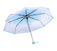 Alvinlite Parapluie Fille - Parapluie Enfant Transparent - Parapluie Pliant Transparent avec Fleur De Cerisier à La Mode Princesse Parapluie Compact - Romantique Sakura Rain(Blue)