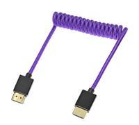 Alvins Câble spiralé tressé HDMI 2.1, 48 Gbit/s, 30-40 cm, violet | Support 8K60/4K120, HDR, VRR, eARC, pour Atomos Ninja V, Portkeys BM5, Feelworld Monitor, pour Canon, ZCAM, Sony FS5/FS7/A7S3