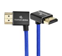 Alvin's Cables Câble HDMI 2.1 8K 8K@60Hz 4K@120Hz Câble en spirale tressé haute vitesse pour Atomos Ninja, Feelworld, Sony FS5 FS7 FX9, BMPCC, Canon C300 C500, Angle de gauche à haut Bleu