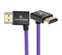 Alvin's Cables Câble HDMI 2.1 8K 8K@60Hz 4K@120Hz Câble spirale tressé haute vitesse pour Atomos Ninja, Feelworld, Sony FS5 FS7 FX9,BMPCC,Canon C300 C500,Angle de gauche à haut Violet