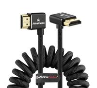 Alvin's Cables Câble HDMI 2.1 8K 8K@60Hz 4K@120Hz Haute Vitesse Tressé Spiralé pour Atomos Ninja, pour Feelworld, pour Sony FS5 FS7 FX9, BMPCC, pour Canon C300 C500, Angle Gauche vers le Haut Noir