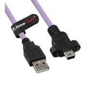 Alvin's Cables Câble USB 2.0 Type-A vers Mini USB verrouillable, espacement double vis 15 mm pour caméra industrielle Daheng, chaîne traction haute flexibilité blindée, port plat, 6m /19,7pieds,violet