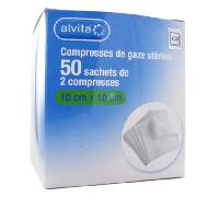 Alvita Compresse Gaze 10 x 10cm Lot de 50 x 2 unités