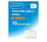 Alvita Pansement Adhésif Stérile avec Compresse Centrale 5 x 7,2cm 10 unités