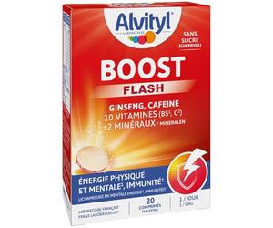 Alvityl Boost Effervescents Ginseng & Caféine Énergie dès 15 ans | Association unique de 10 vitamines dont C, B1, B12, minéraux zinc, magnésium; ginseng, caféine, tonus et energie, x20 cps