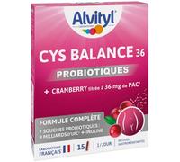 Alvityl Cys Balance 36 - Probiotiques - Cranberry 36 mg de PAC (ProAnthoCyanidines) - Complexe de 7 souches probiotiques : 9 milliards UFC + inuline - 15 jours