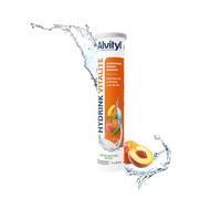 Alvityl – Comprimés effervescents Hydrink Vitalité – Electrolytes & Vitamines – Goût pêche – Tube 20