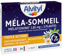 Alvityl Méla-sommeil - Mélatonine + 3 plantes + vitamine B6 - Triple action sur le sommeil et la relaxation - Action chrononuit 7h - 1,85mg Mélatonine- 30 gélules