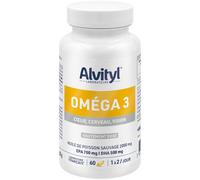 Alvityl Oméga 3 EPA DHA - Huile de poisson sauvage - Vitamine E - Haute concentration - Cœur, Cerveau, Vision - 60 capsules - 1 mois