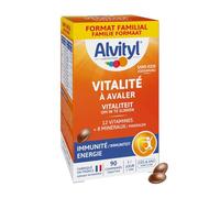 Alvityl Vitalité à Avaler Multivitamines Minéraux dès 6 ans - 90 comprimés | Comprimé pour l'énergie et l'immunité 12 vitamines dont C, D3, B1, B12 et 8 minéraux dont Zinc, Fer, MAXI format