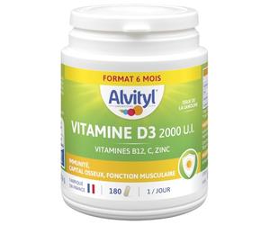 Alvityl Vitamine D3 2000 UI - Cure de 6 mois - Vitamines D3, C, ZINC - 1 comprimé par jour - Dès 18 ans