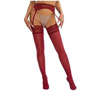 Alvivi Bas Autofixant Pour Porte Jarretelle Femme Dentelle Pantyhose Collant Ouvert Chaussettes Lingerie Stocking Transparent Bordeaux A Taille unique