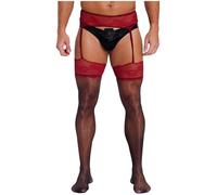 Alvivi Bas Collant Porte Jarretelle Homme Sissy Lingerie Coquins Bas Autofixant Stocking Vêtement De Nuit Bordeaux&Noir A Taille Unique