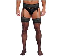 Alvivi Bas Collant Porte Jarretelle Homme Sissy Lingerie Coquins Bas Autofixant Stocking Vêtement De Nuit Noir A Taille Unique