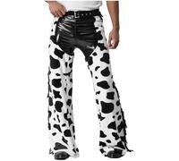 Alvivi Chaps De Cow-Boy Pantalon Ouvert Entrejambe Homme Pantalon De Cow-Boy Western À Franges Costume Carnaval Halloween Clubwear Noir Blanc L
