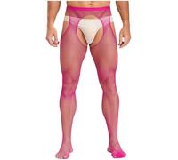 Alvivi Collant Ouvert Entrejambe Homme Sissy Lingerie Collant Transparent Bas Résille Vêtement De Nuit Stocking Rose Vif Taille Unique