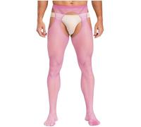 Alvivi Collant Ouvert Entrejambe Homme Sissy Lingerie Collant Transparent Bas Résille Vêtement De Nuit Stocking Rose Taille Unique