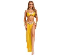 Alvivi Déguisement Cléopâtre Femme Haut Et Jupe Costume égyptienne Reine Cosplay Halloween Carnaval Jaune M