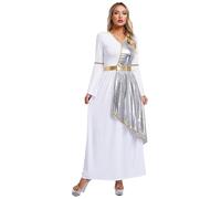 Alvivi Deguisement Déesse Grecque Femme Robe Costume Toge Romaine Costume Mascarade Carnaval Rave Halloween Clubwear Argent XL