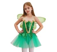 Alvivi Déguisement Fée Clochette Enfant Fille Princesse Tulle Robe Cosplay Fée Princesse Costume Halloween Carnaval Vert 11-12 ans