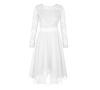 Alvivi Dentelle Robe De Cérémonie Baptême Enfant Fille Robe De Mariage Demoiselle d'honneur Manches Longues Princesse Robe 5-16 Ans Ivoire 13-14 Ans