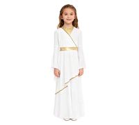 Alvivi Enfant Fille Costume Déesse Romaine Robe Costume Toge Grecque Cosplay Carnaval Halloween Spectacle Scène Blanc 11-12 ans
