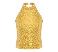 Alvivi Enfant Fille Haut De Danse Jazz Hip-hop Moderne Crop Top Gymnastique Paillettes Brillant Costume Fête Spectacle Sequin Dancewear 5-16 Ans Or 13-14 Ans