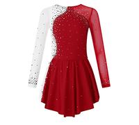 Alvivi Enfant Fille Robe De Patinage Artistique Robe De Danse Ballet Manches Longues Justaucorps Gym Spectacle Compétition 5-16 Ans Bordeaux 9-10 ans