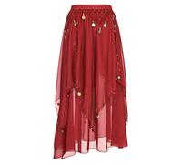 Alvivi Femme Jupe De Danse Orientale en Mousseline De Soie - Longue Tenue De Compétition et Performance Du Ventre - Taille Unique Rouge