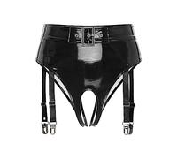 Alvivi Femme Lingerie Bas pour Porte-Jarretelles Culotte avec Jarretière String Taille Basse Tanga Cuir Verni Bikini G-String Slips sous-vêtements S-XL Noir C 3XL