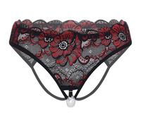 Alvivi Femme Lingiere Dentelle Ouvert Entrejambe sous Vêtement Slip Taille Basse String Perle érotique Noir Taille Unique