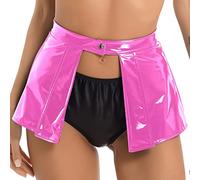 Alvivi Femme Mini Jupe Taille Haute en Similicuir Jupe Courte Sexy Vintage Jupe Crayon Moulante Jupe Wetlook Latex Mini-Jupe Tenue Party Clubwear S-4XL Rose Vif S