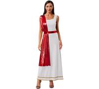 Alvivi Femme Robe De Déesse Grecque Sans Manche Costume Romaine Grecque Antique S-XXL Blanc Rouge S