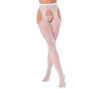 Alvivi Femme Sexy Collant Résille Transparent Porte Jarretelles Ajouré Legging Creux Trou Fishnet Mode Stocking Élastique Lingerie De Nuit Coquine Blanc Taille unique